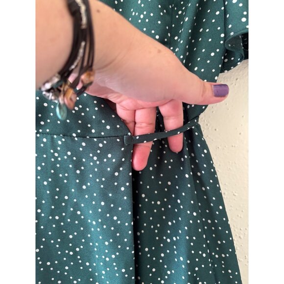 Ina Green Polka Dot Wrap Maxi Dress With Flutter Sleeves Womens S - Picture 13 of 13